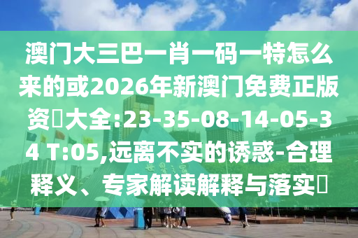 澳門大三巴一肖一碼一特怎么來的或2026年新澳門免費正版資枓大全:23-35-08-14-05-34 T:05,遠(yuǎn)離不實的誘惑-合理釋義、專家解讀解釋與落實?